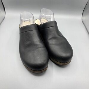 Dansko Mariella Clogs Womens 41 Black Leather Mules Slip On Comfort Shoes Cork